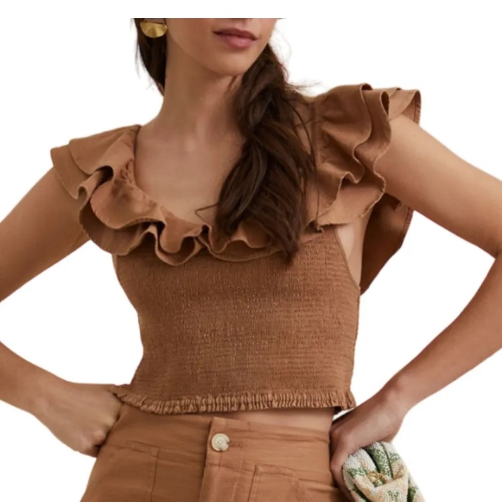 NWT Anthropologie Maeve Ruffled Smocked Crop Top
